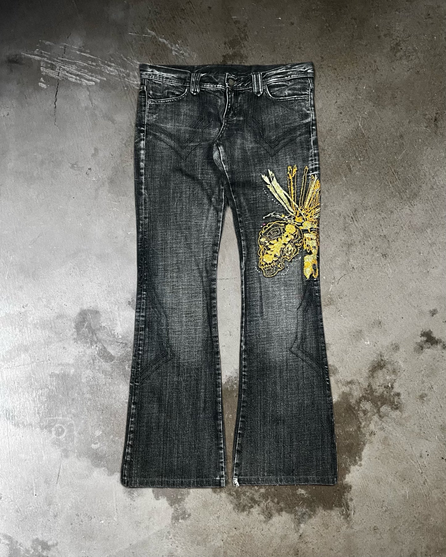 Tornado Mart Embroidered Jeans w/ Swarovski Crystals