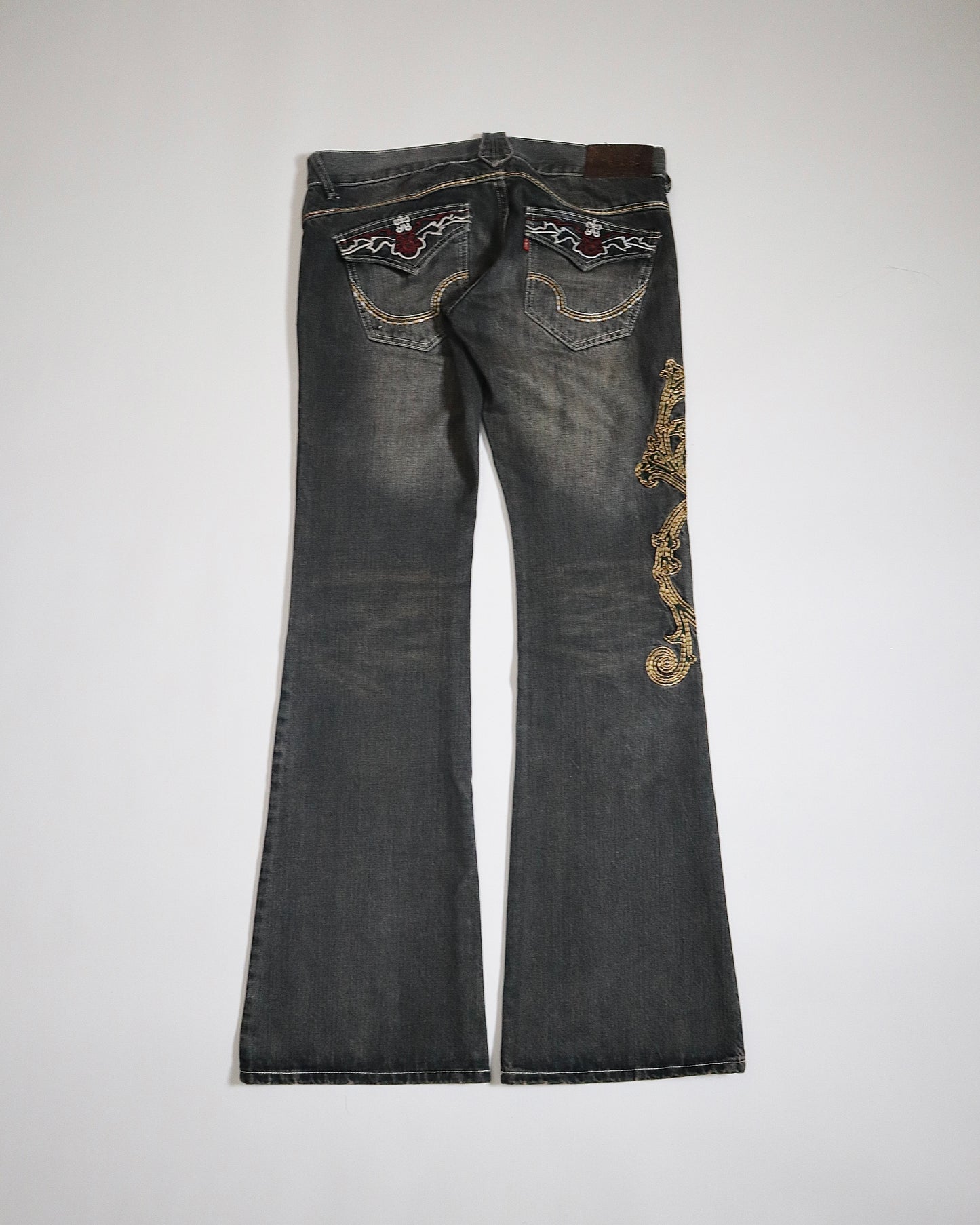Tornado Mart Embroidered Flared Jeans