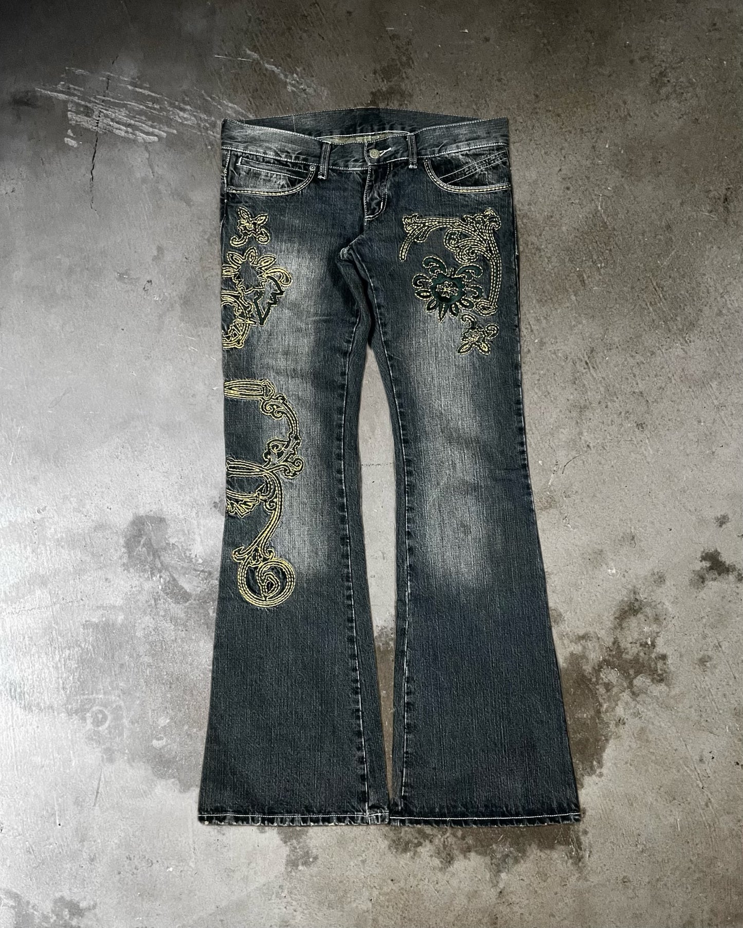 Tornado Mart Embroidered Flared Jeans