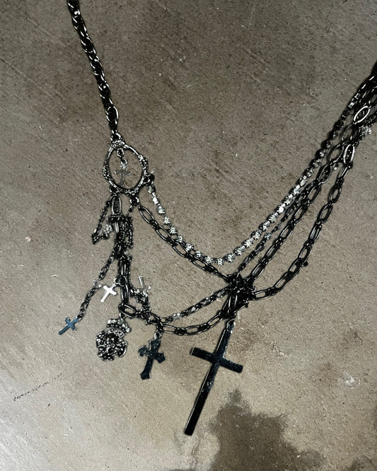 Black Peace Now Multi-Cross Layered Necklace