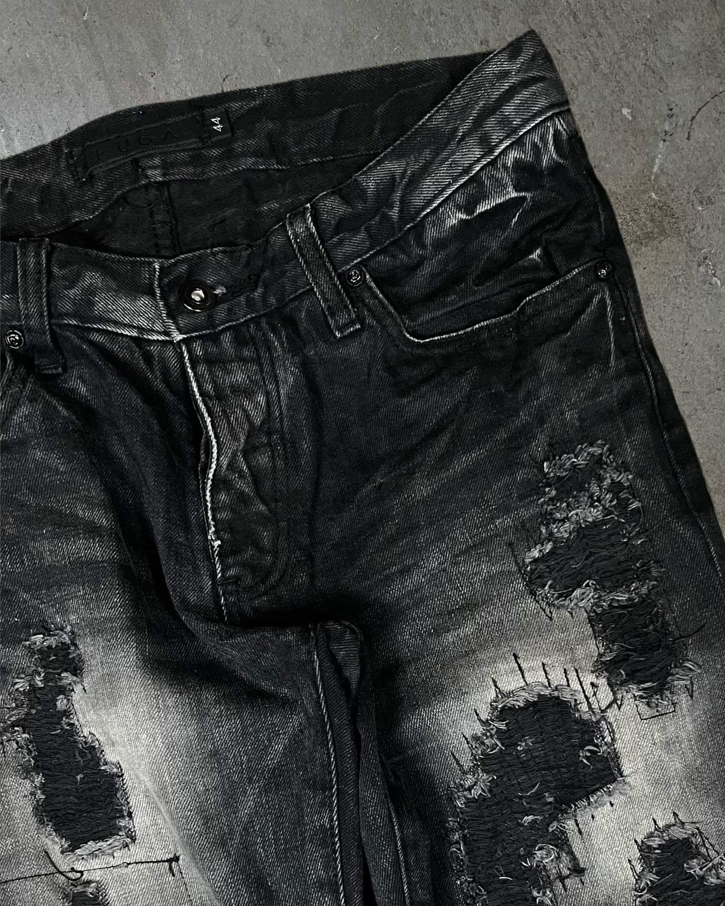 Fuga Distressed & Repaired Flared Denim