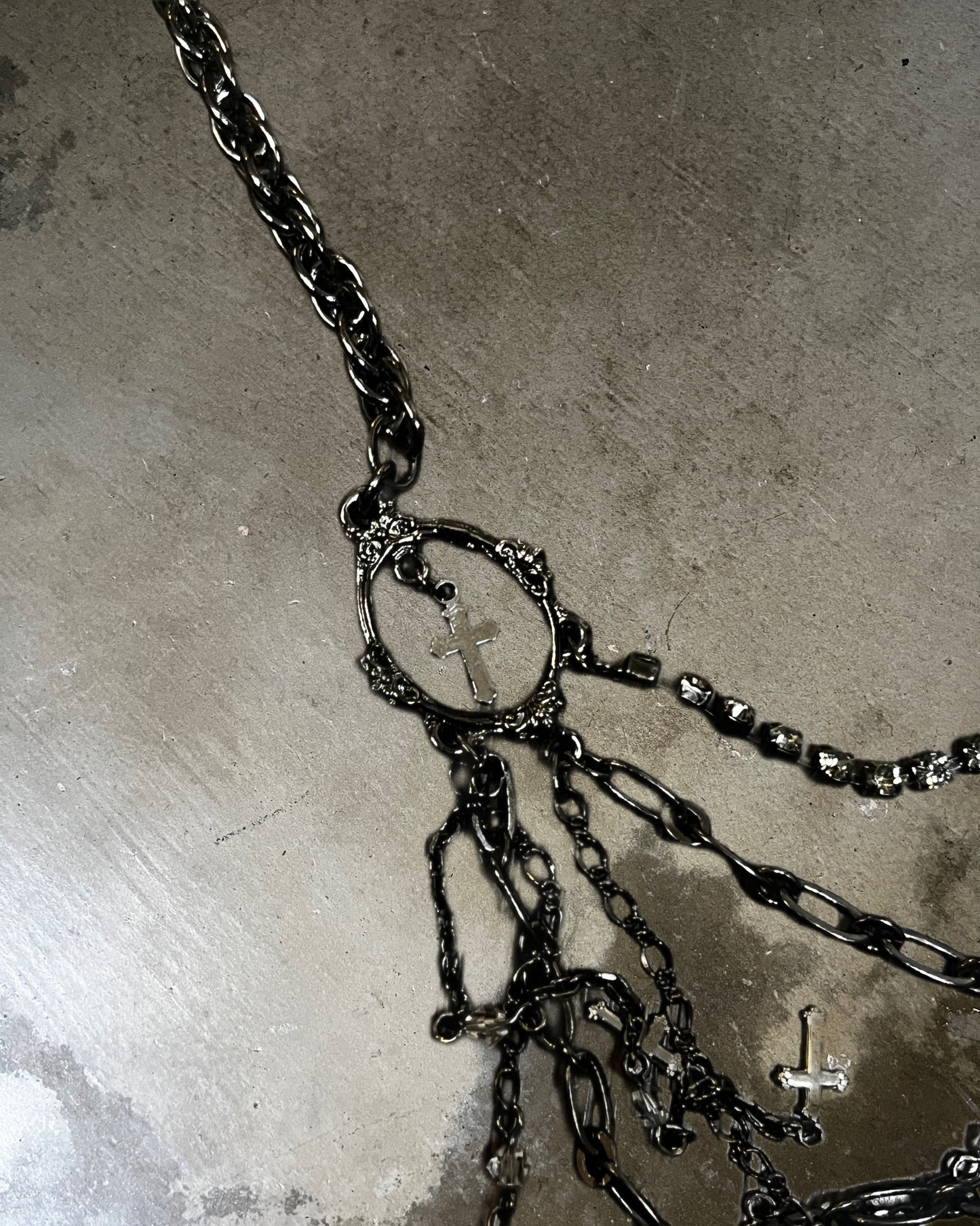 Black Peace Now Multi-Cross Layered Necklace