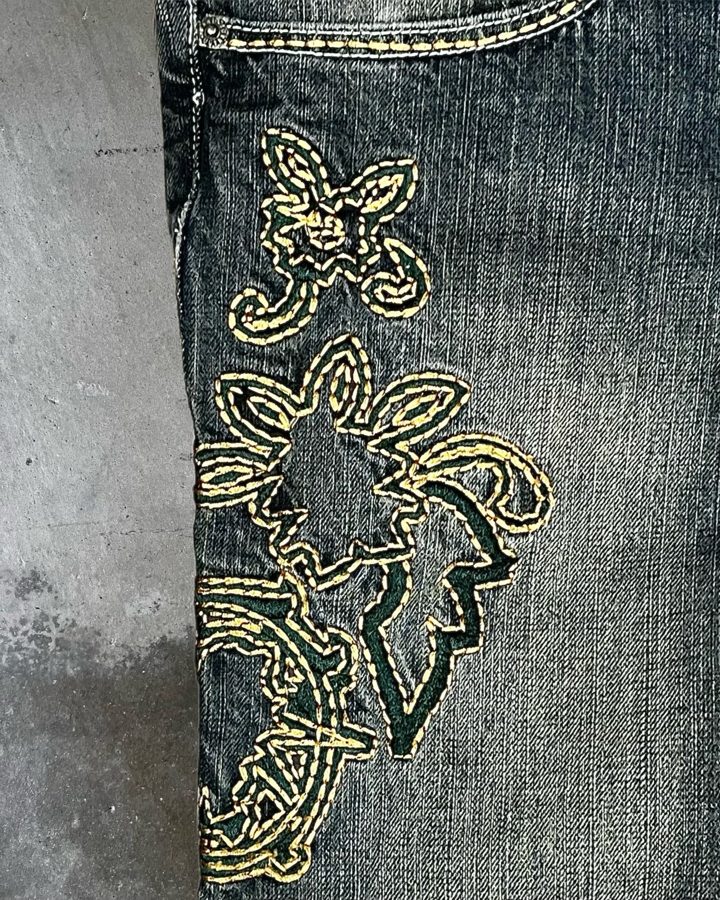 Tornado Mart Embroidered Flared Jeans