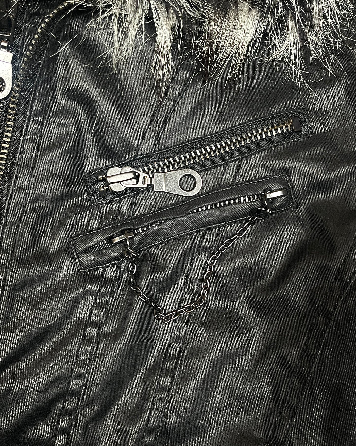 Fuga Lightly-Waxed Double Zipper Layer Fur Jacket