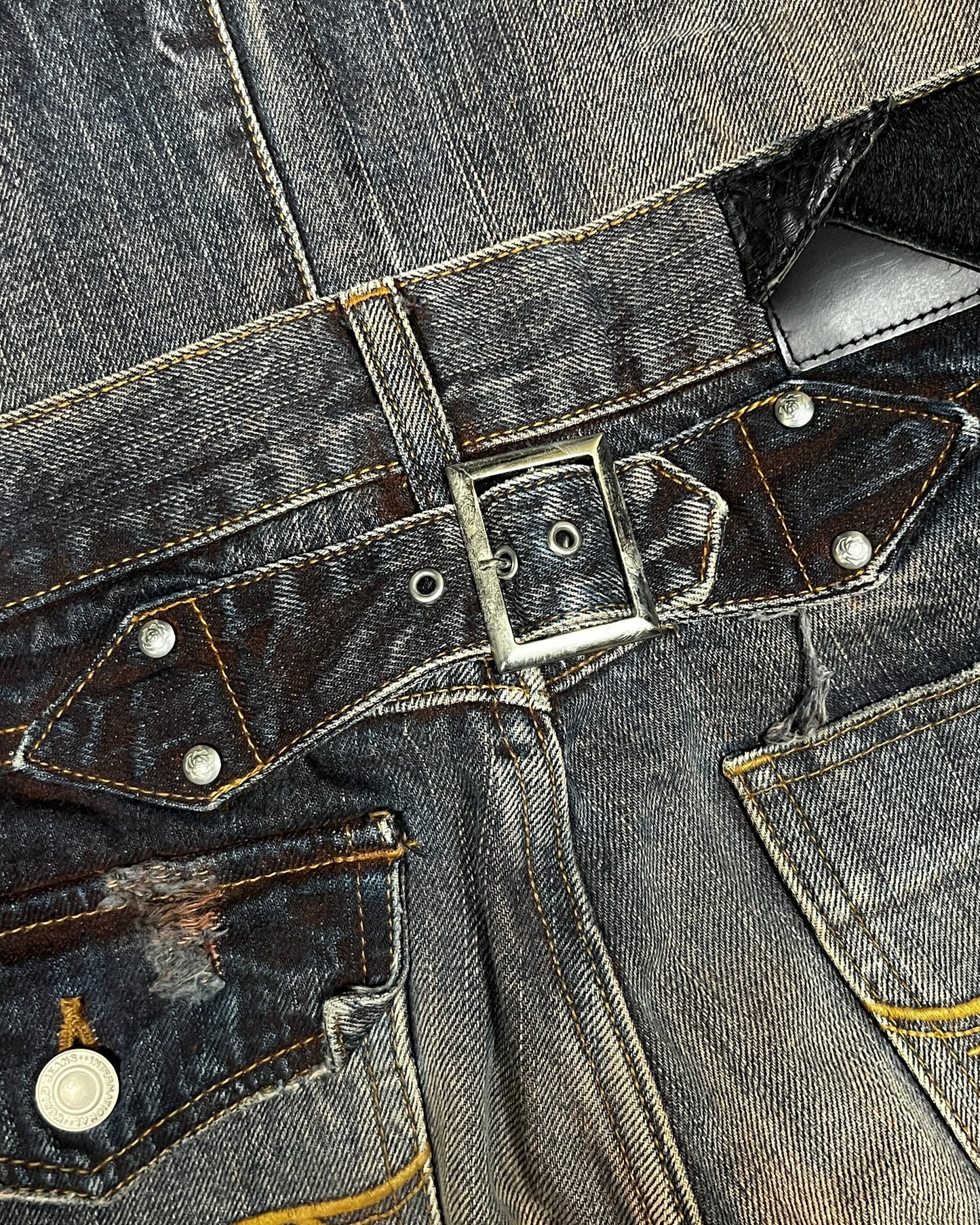 Fuga Distressed Back-Buckle Flared Jeans