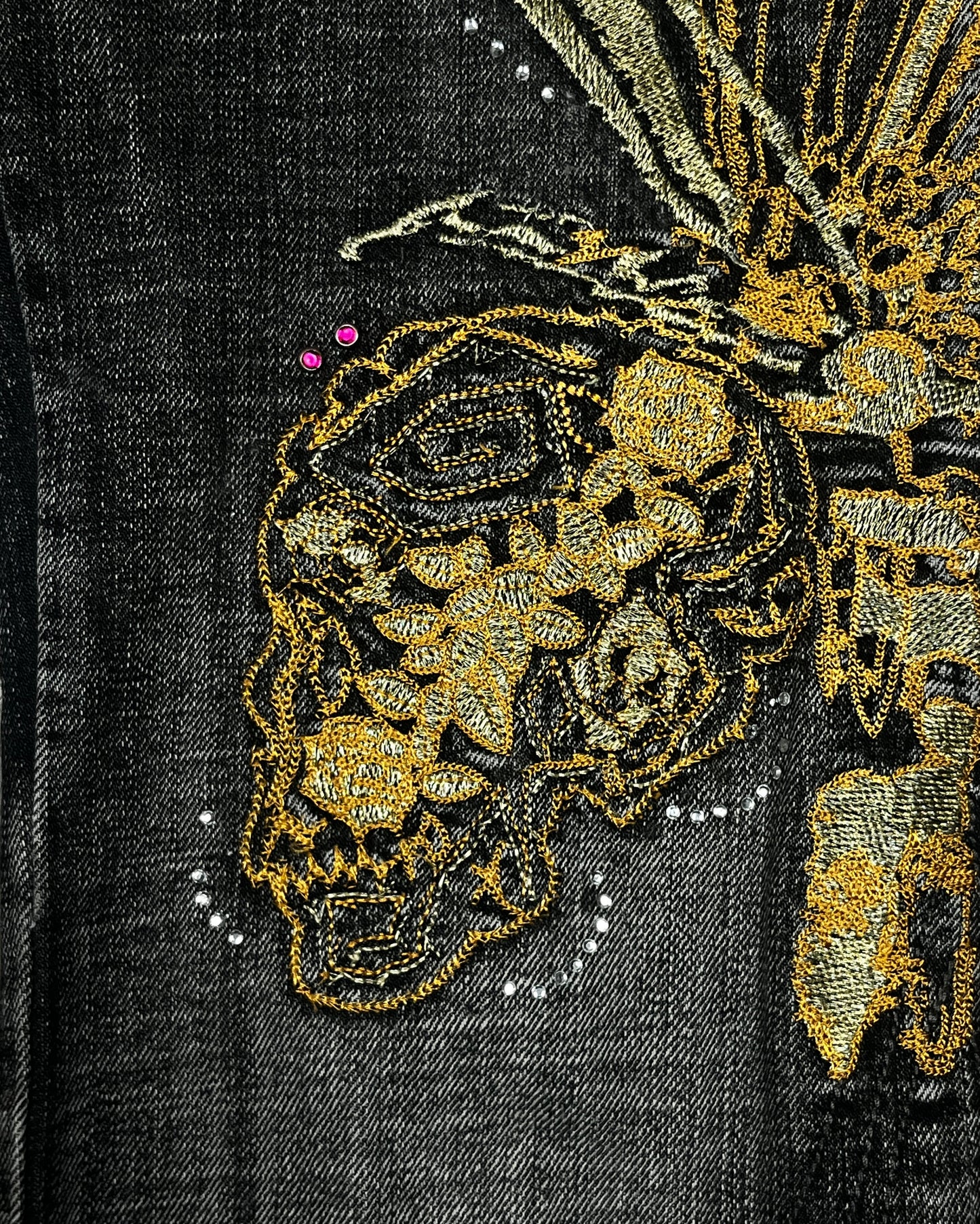 Tornado Mart Embroidered Jeans w/ Swarovski Crystals