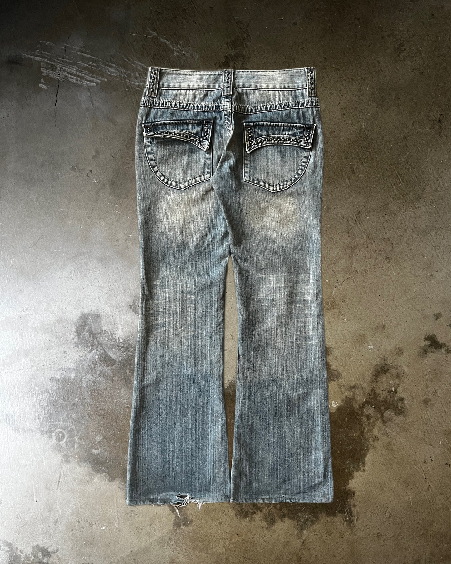 Vanquish Distressed & Studded Flared Jeans
