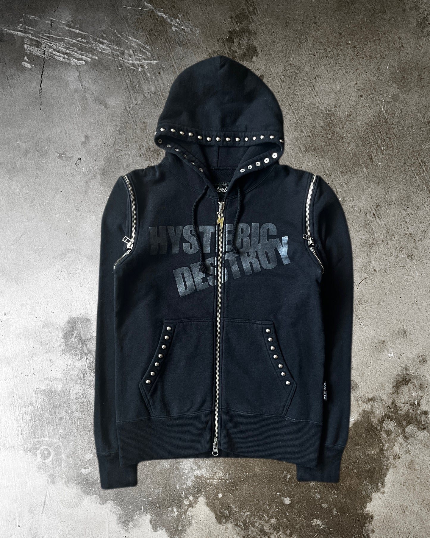 Hysteric Glamour "Destroy" Studded Hoodie w/ Removable Sleeves