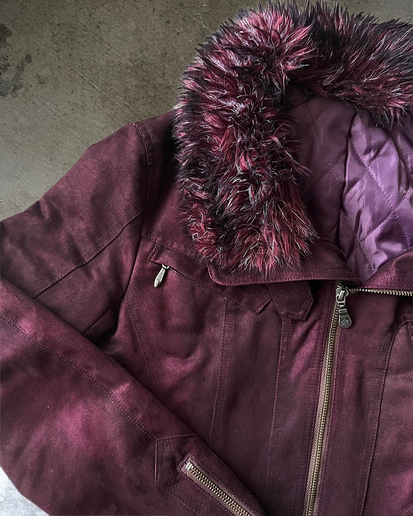 Tornado Mart Suede Jacket with Removable Fur Neck