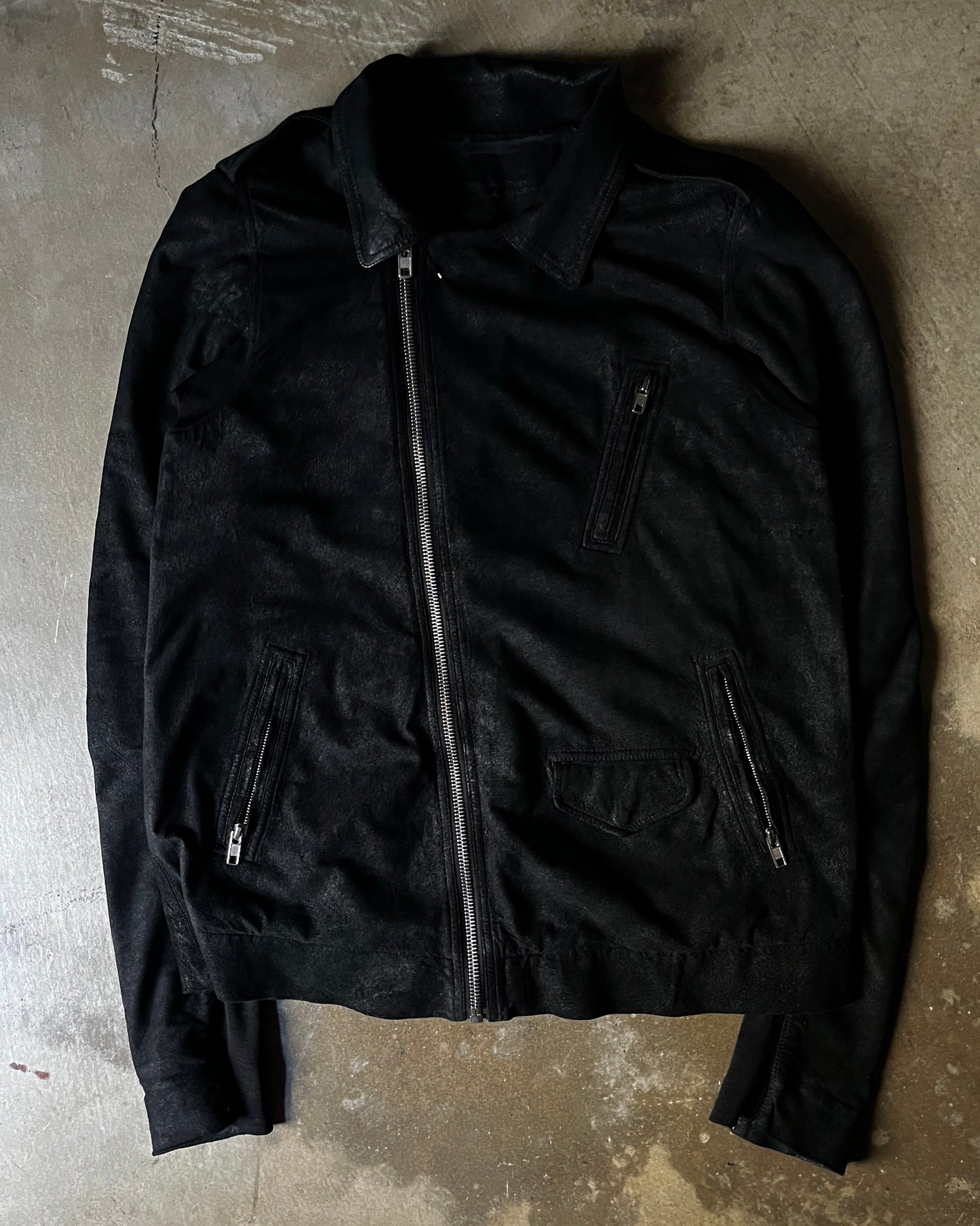 Rick Owens SS15 'Vicious' Asymmetrical Zip-Up Blistered Lamb Jacket