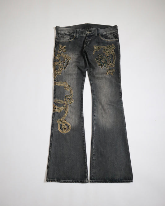 Tornado Mart Embroidered Flared Jeans