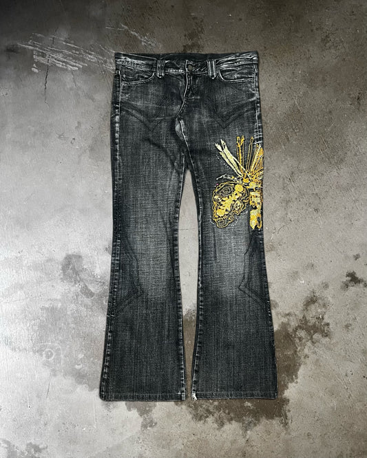 Tornado Mart Embroidered Jeans w/ Swarovski Crystals