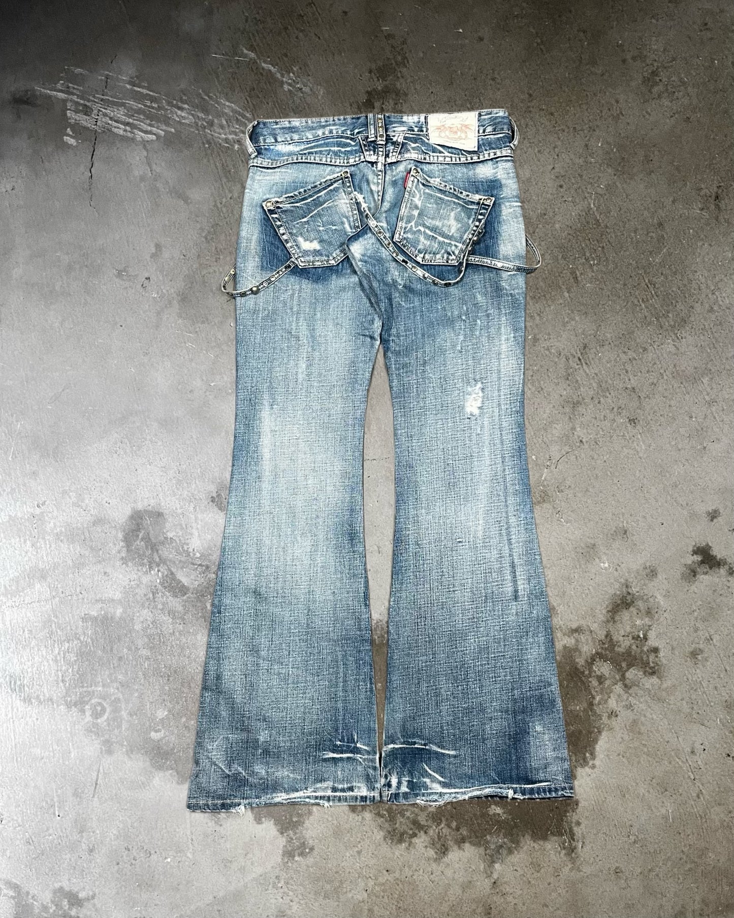Tornado Mart Studded & Distressed Flared Jeans