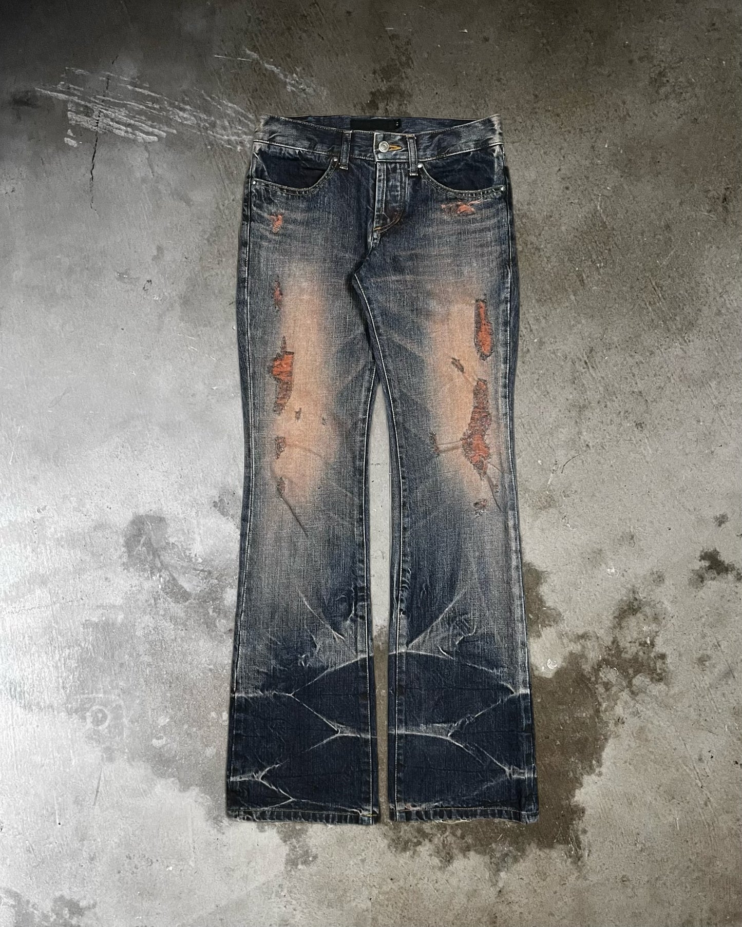 Fuga Distressed Back-Buckle Flared Jeans