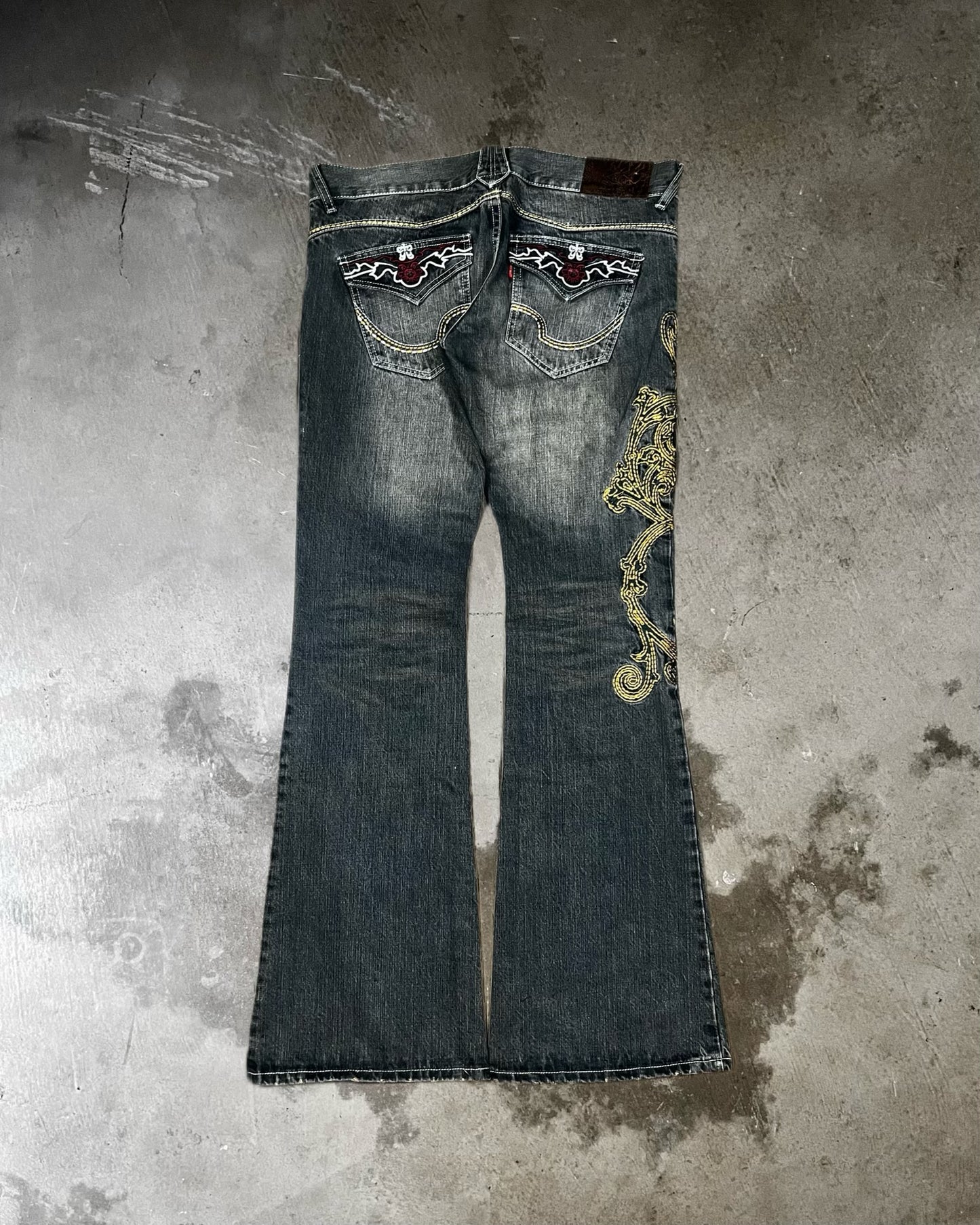 Tornado Mart Embroidered Flared Jeans