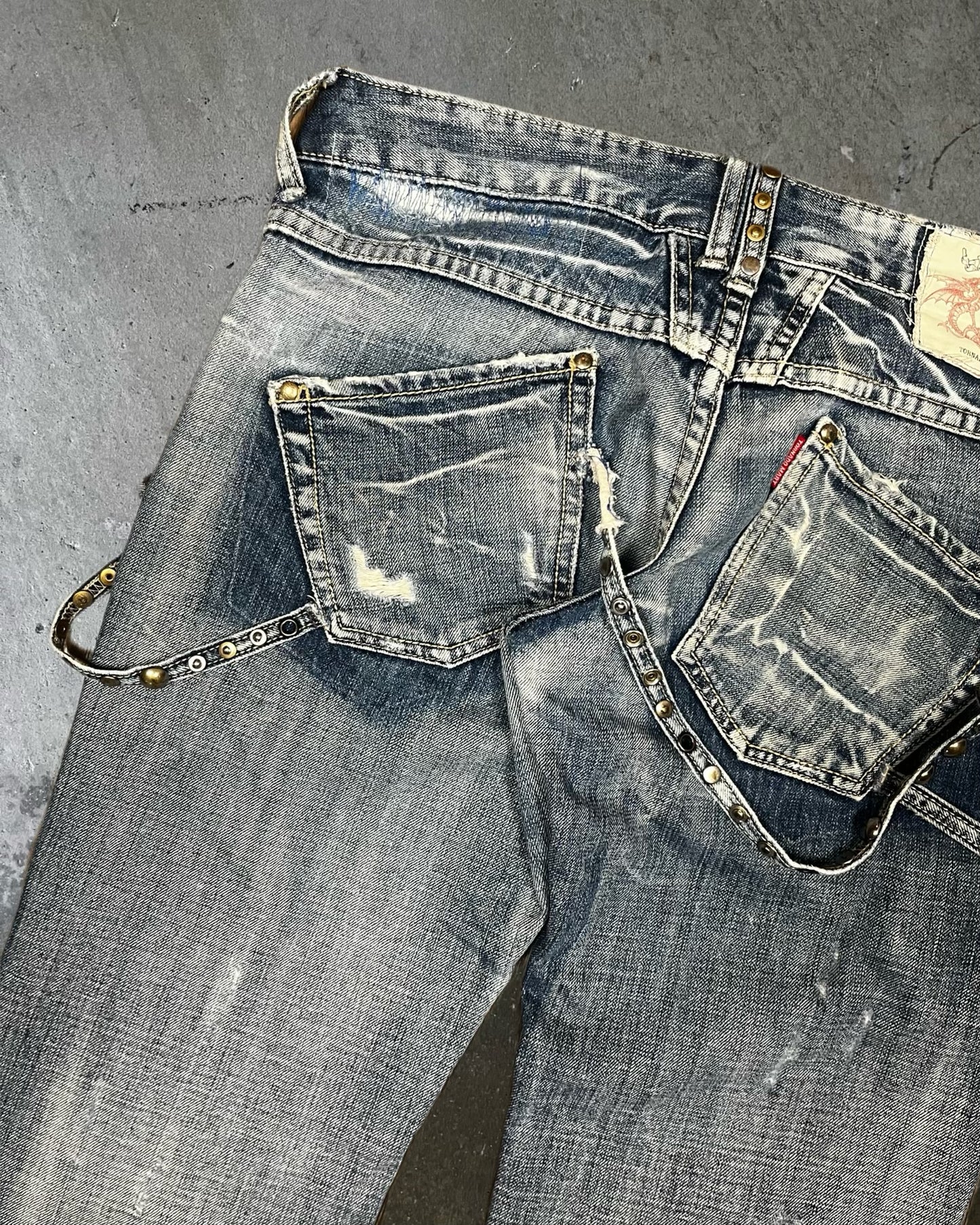 Tornado Mart Studded & Distressed Flared Jeans