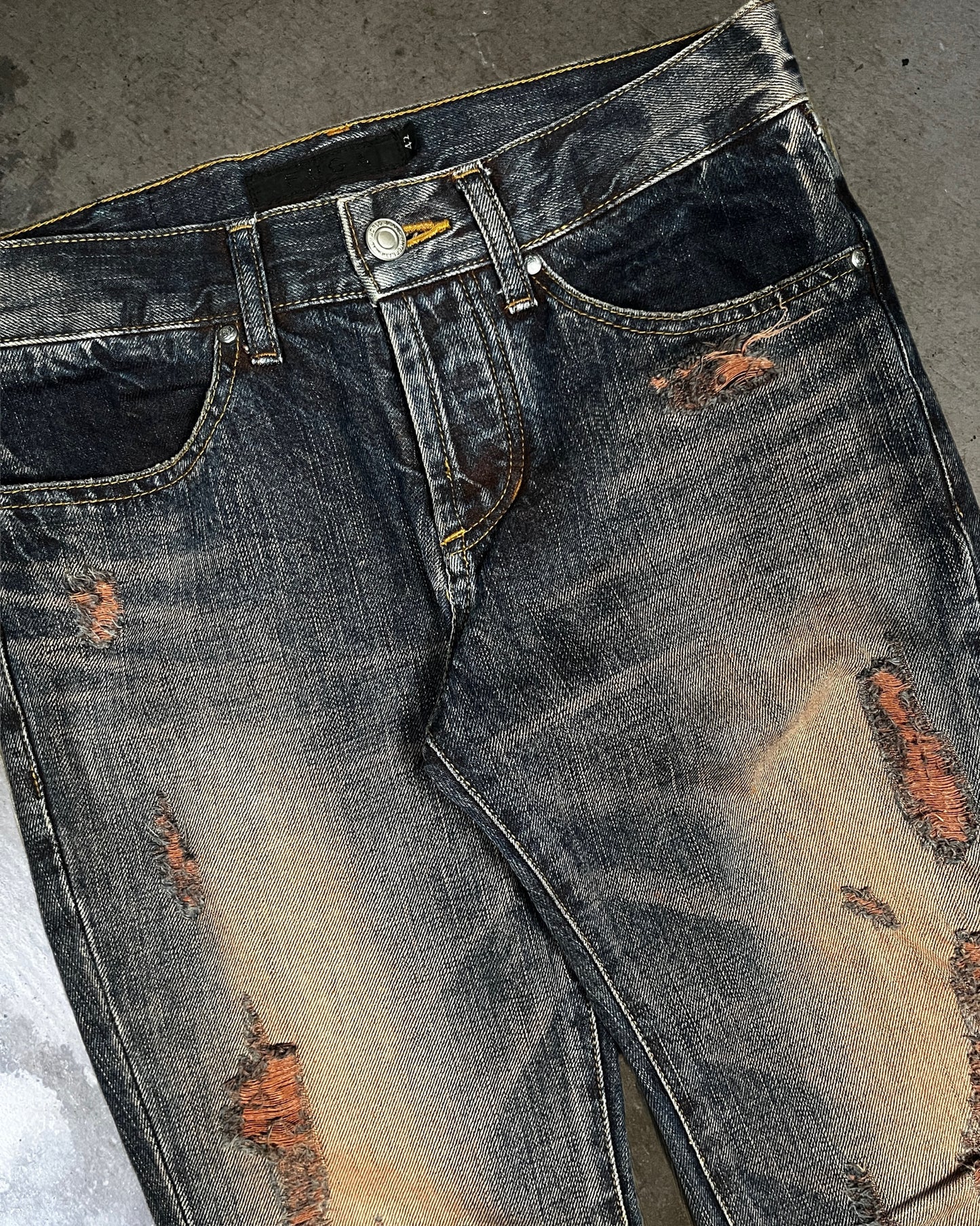 Fuga Distressed Back-Buckle Flared Jeans