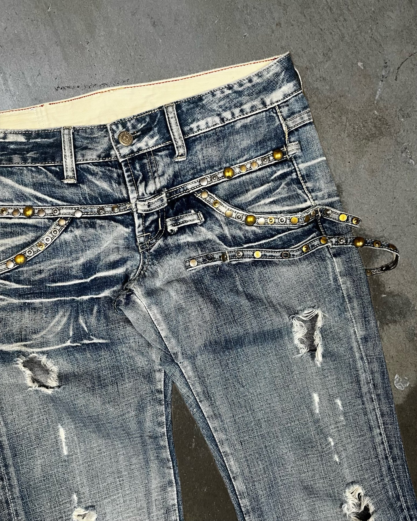 Tornado Mart Studded & Distressed Flared Jeans