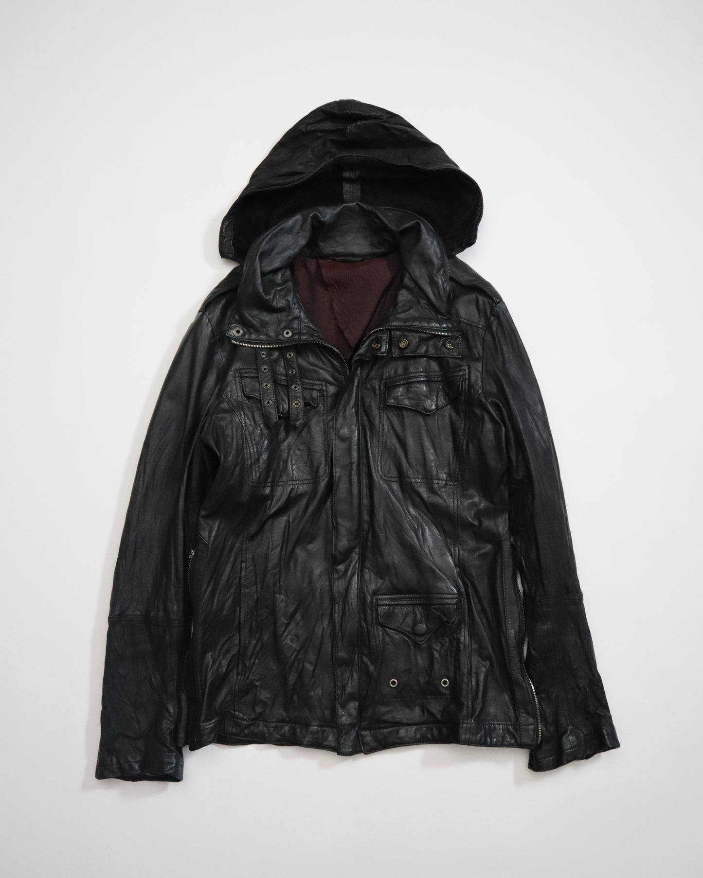 Kyoji Maruyama Smooth Leather Jacket w/ Hidden Hood