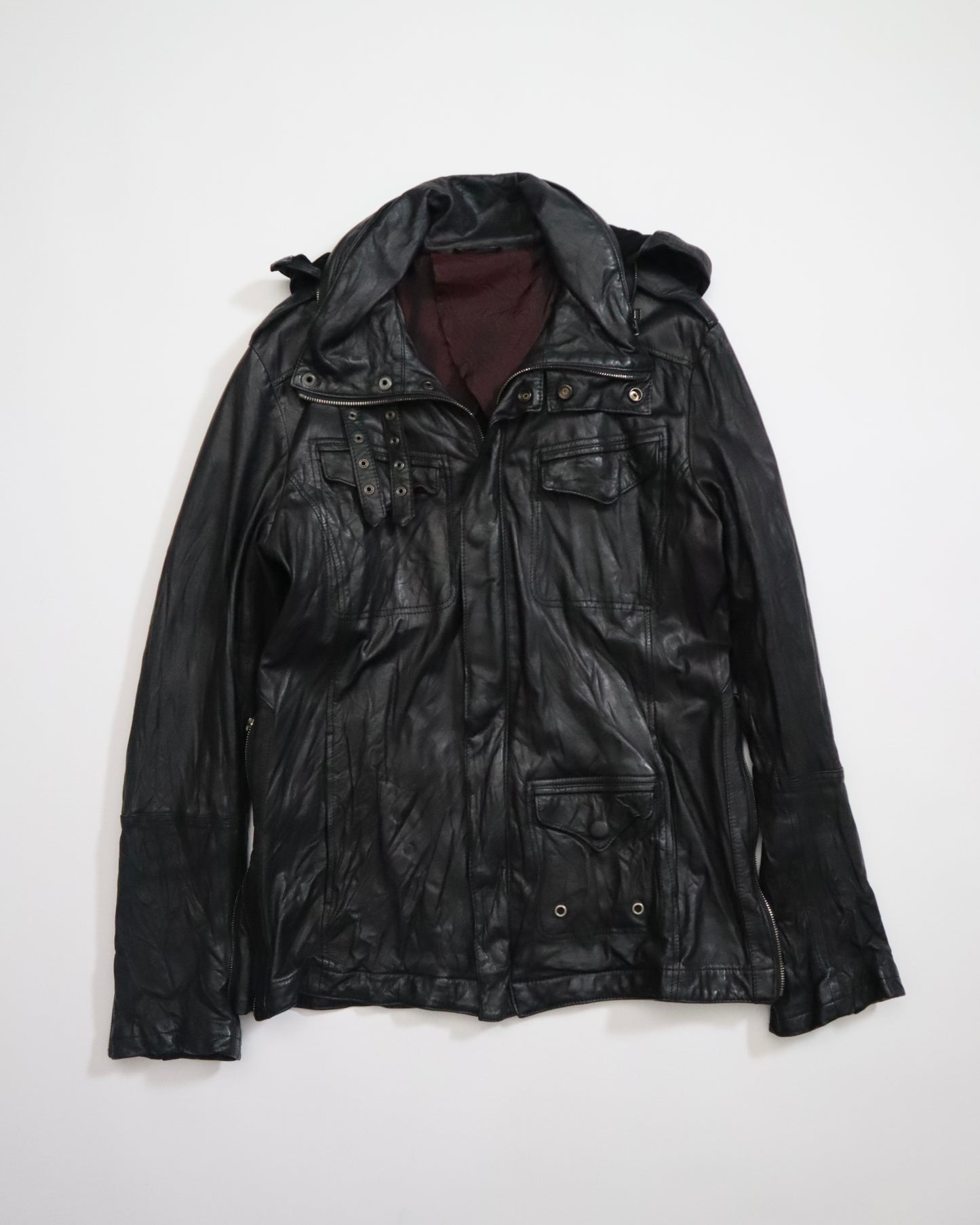 Kyoji Maruyama Smooth Leather Jacket w/ Hidden Hood