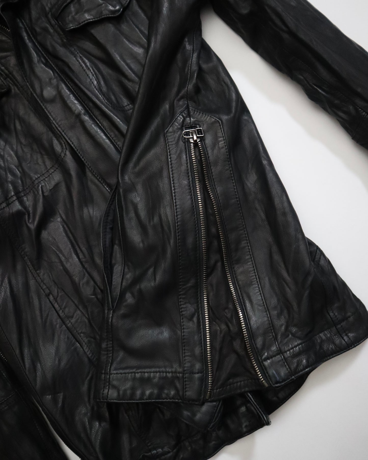 Kyoji Maruyama Smooth Leather Jacket w/ Hidden Hood