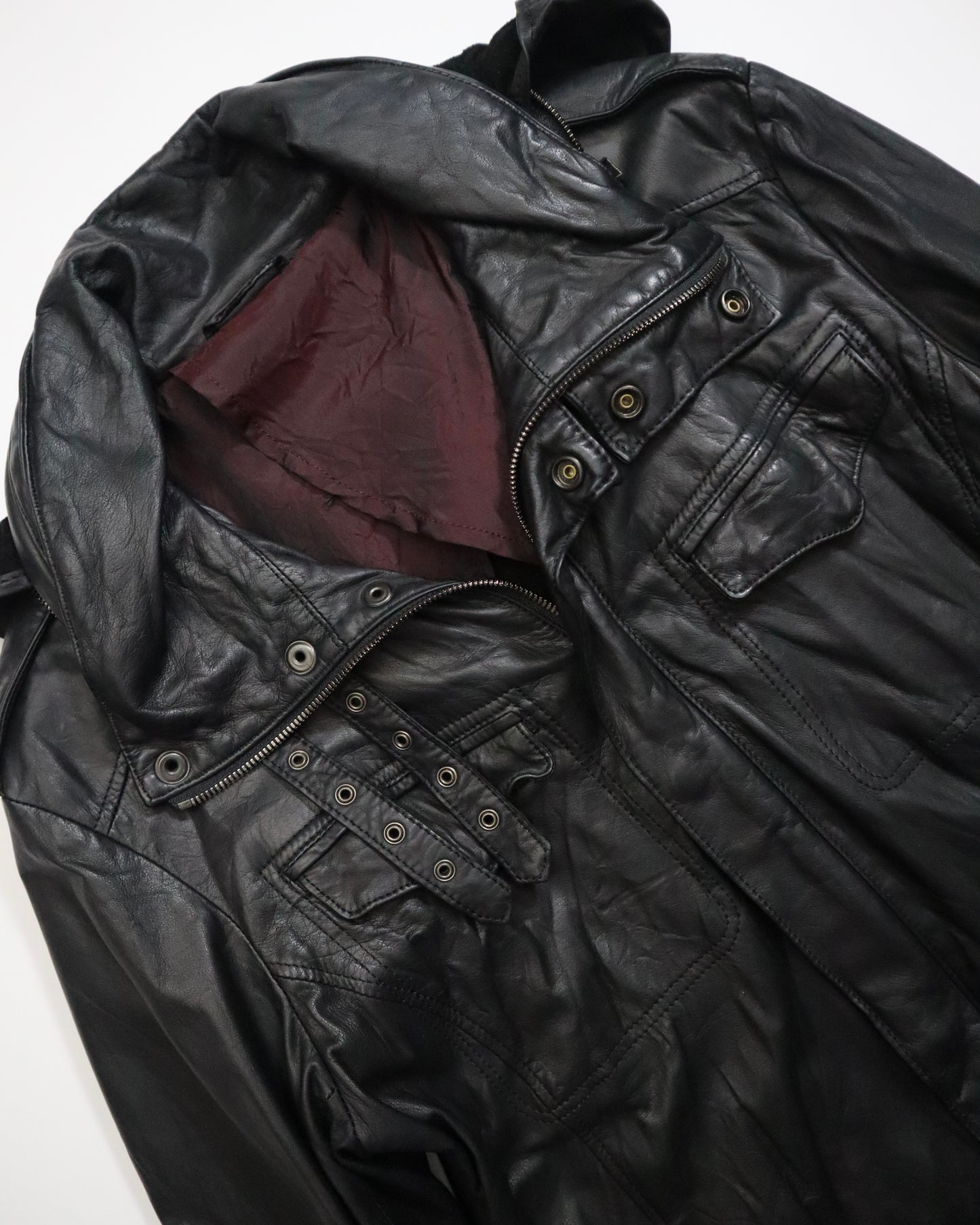 Kyoji Maruyama Smooth Leather Jacket w/ Hidden Hood