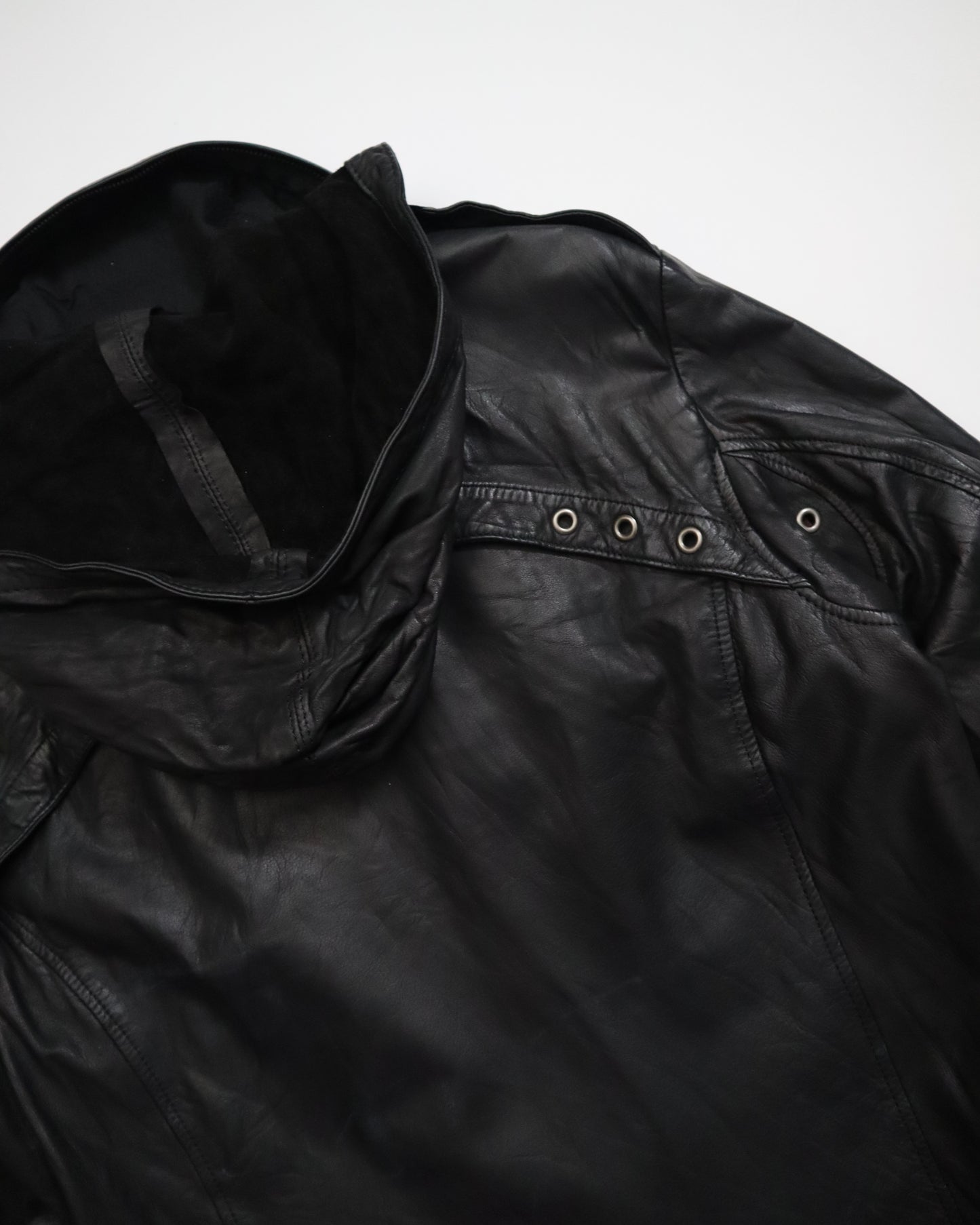 Kyoji Maruyama Smooth Leather Jacket w/ Hidden Hood