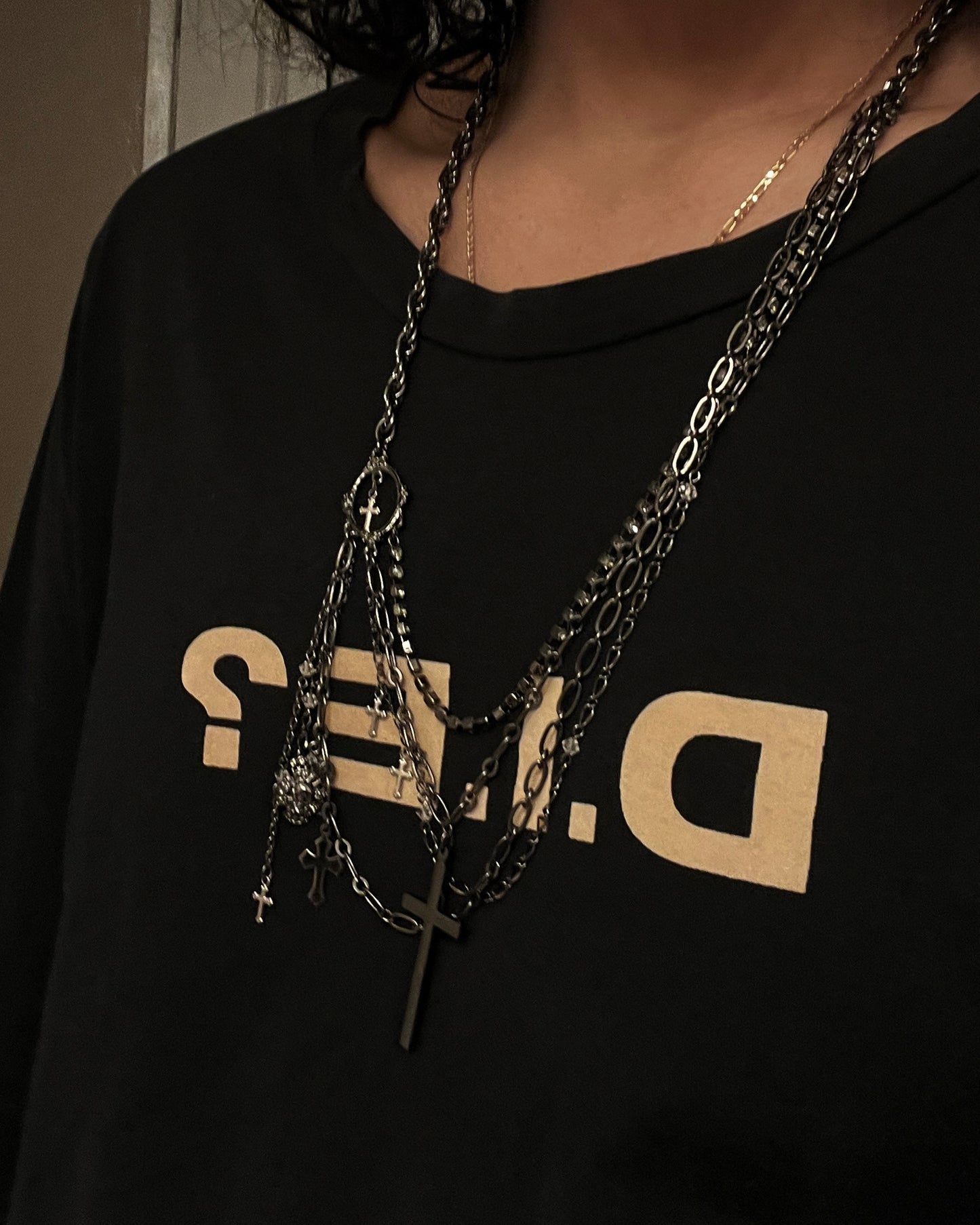 Black Peace Now Multi-Cross Layered Necklace
