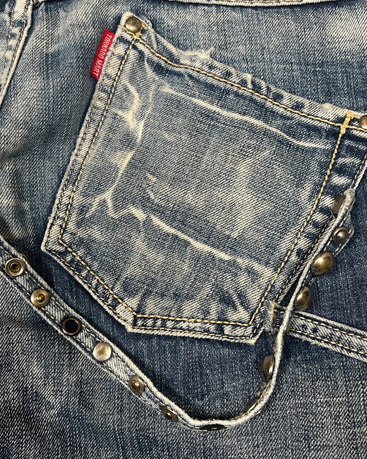 Tornado Mart Studded & Distressed Flared Jeans