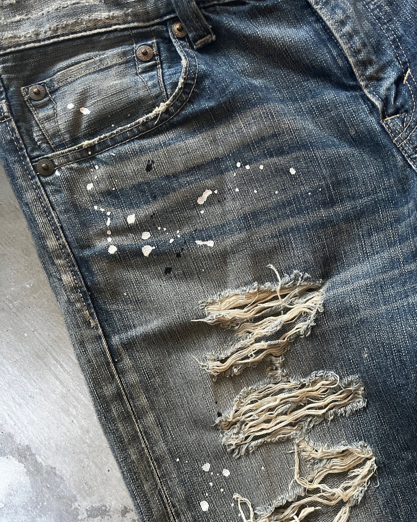 Blue Trip Distressed & Painted Flared Denim