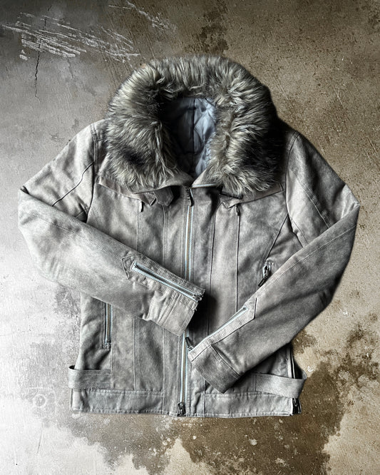 Tornado Mart Suede Jacket with Removable Fur Neck