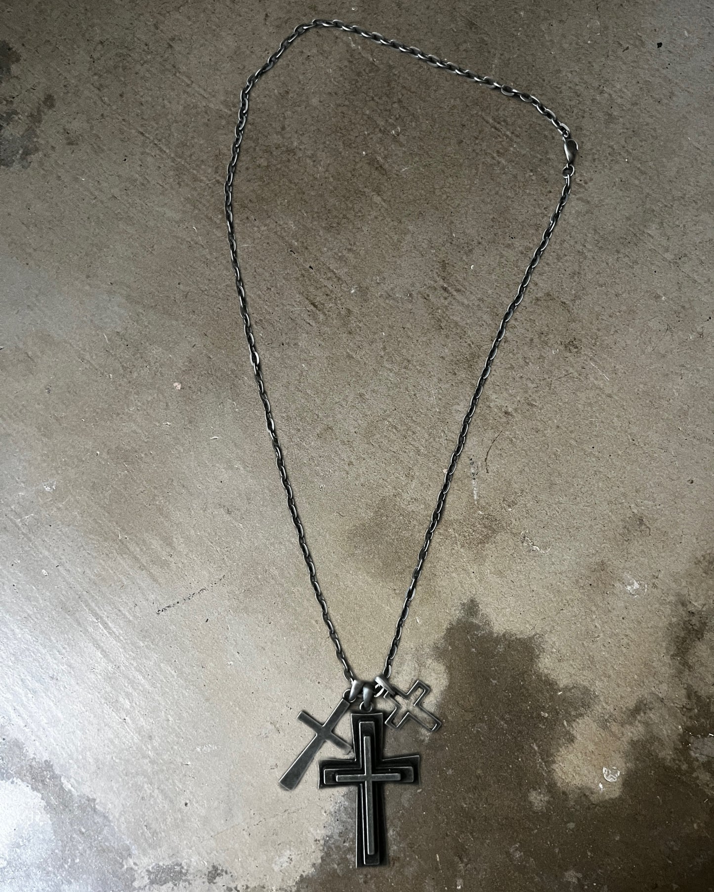 Gilfy Triple Cross Silver Necklace