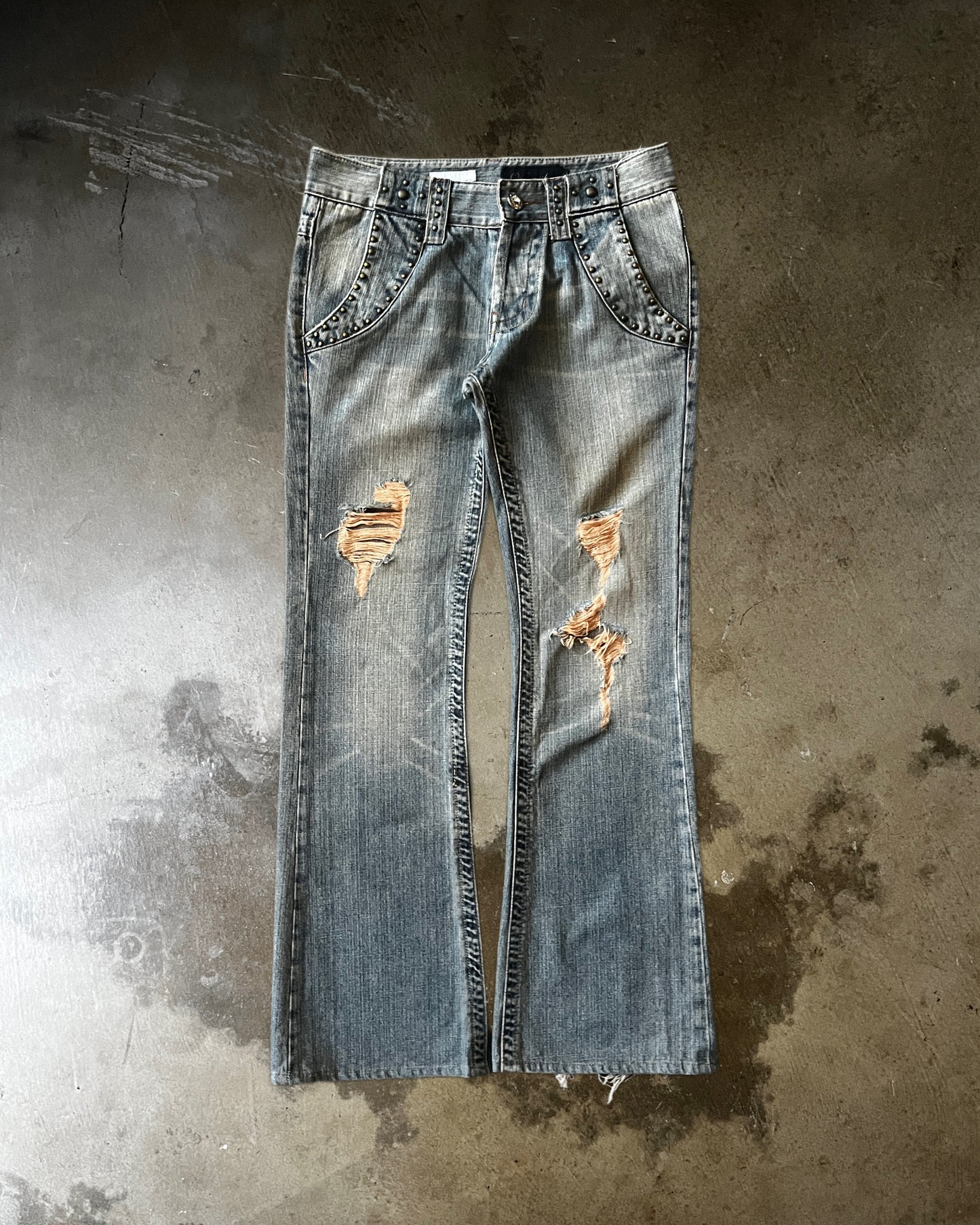 Vanquish Distressed & Studded Flared Jeans