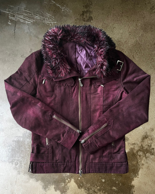 Tornado Mart Suede Jacket with Removable Fur Neck