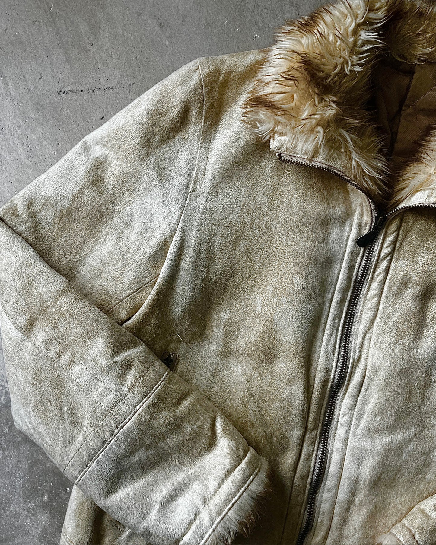 Tornado Mart Suede Jacket with Removable Fur Neck
