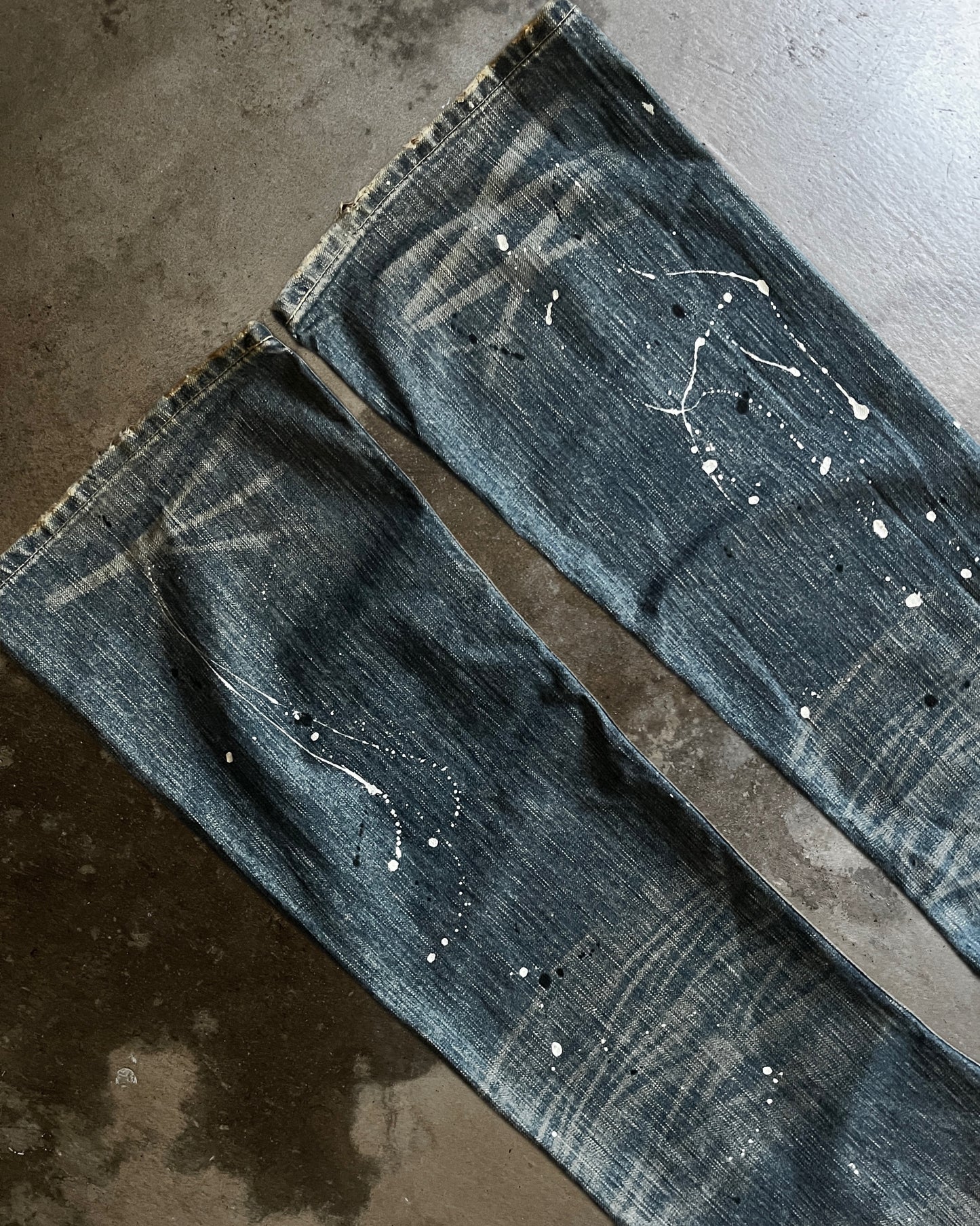 Blue Trip Distressed & Painted Flared Denim
