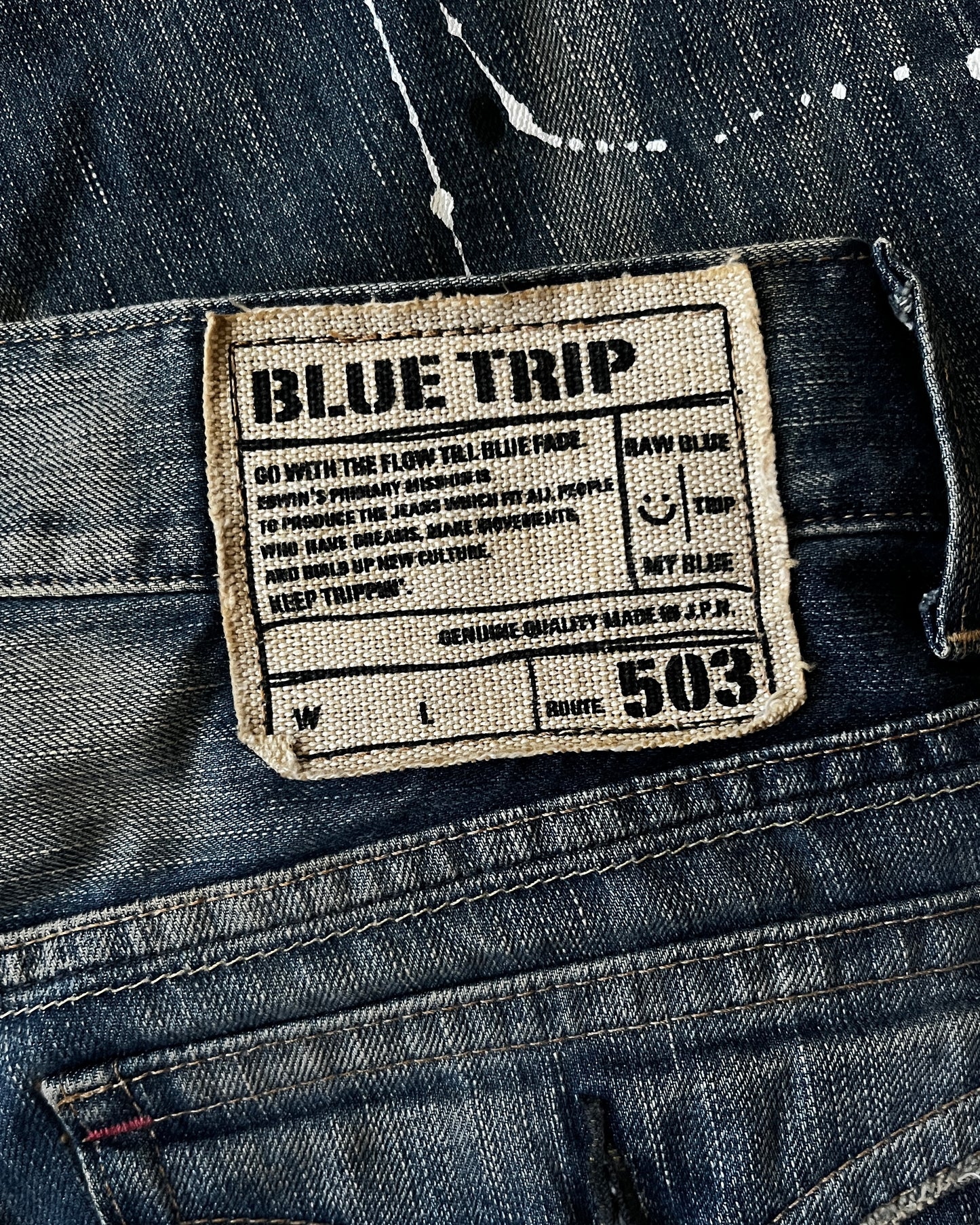 Blue Trip Distressed & Painted Flared Denim